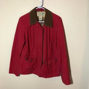 LL Bean cranberry red womens MP chore jacket corduroy collar cuffs 0JXT3 classic